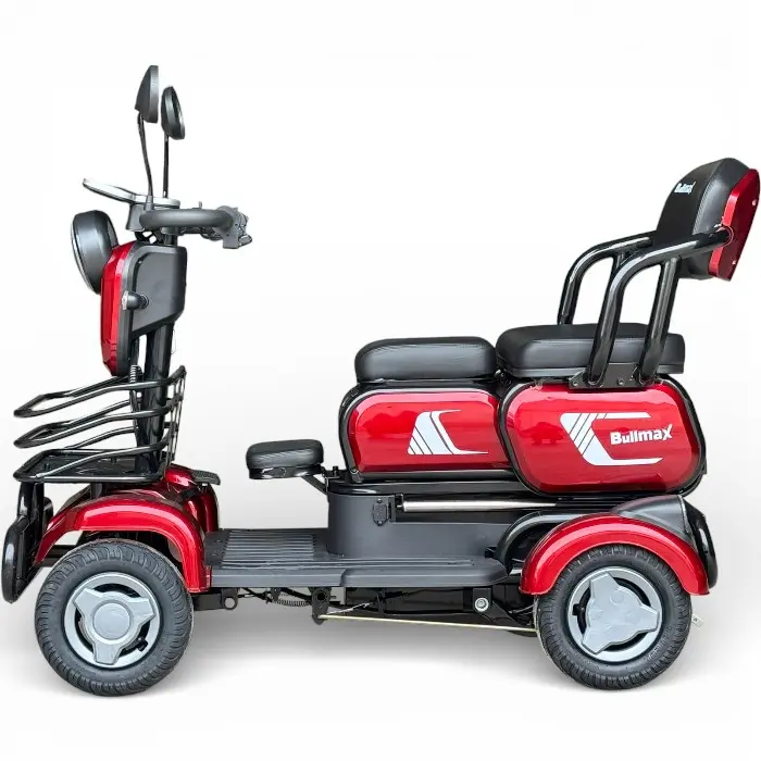 Триместна електрическа четириколка Bullmax C4, 1500W, 48V/20Ah, Маневрена, магнитна спирачка, червена - 2569