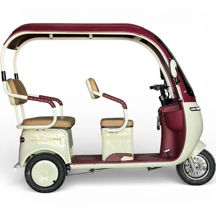 Триместна електрическа триколка с покрив Bullmax Калинка Премиум, 3000W, 72V/20Ah, 6 батерии, EEC Сертификат, Червена - 2644