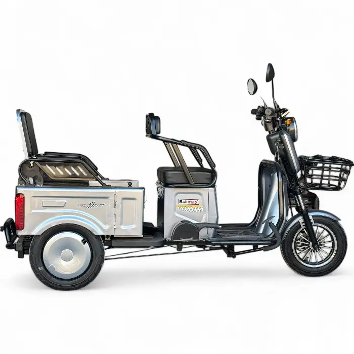 Двуместна електрическа триколка Bullmax A10 Premium, 2800W, 5 батерии, 350кг товароносимост, СЕ сертификат, синя - 2413