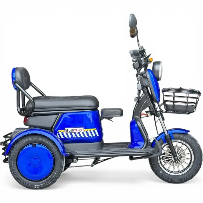 Двуместна електрическа триколка Bullmax Pudding Grand, 2000W, 60V, 20Ah, 5 батерии, 60км преход, синя - 3072