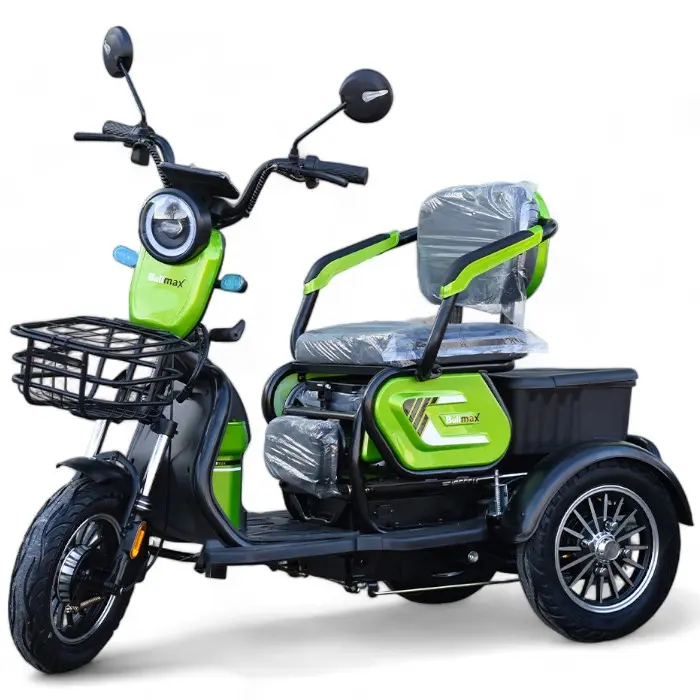 Електрическа триколка Bullmax C1+, 1500W, За трима, 48/20Ah, JUMBO Гуми, Електриково Зелено - 1056