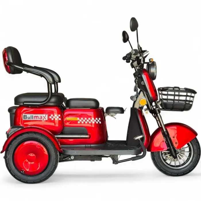 Триместна електрическа триколка Bullmax R3, 60V,20A, 2000W, 10 инча гуми, 5 батерии, задно предаване, Червена Перла - 2212