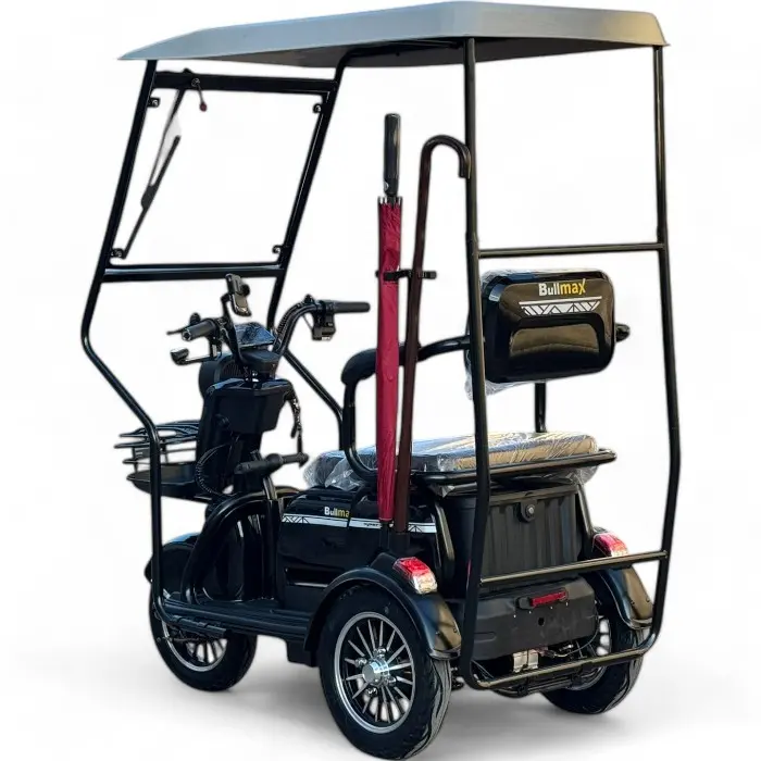 Триместна електрическа триколка Bullmax C2+ с Покрив и Страници, 60V, 20Ah, 5 батерии, 1500W, подарък бастун и чадър, Синя Перла - 1511