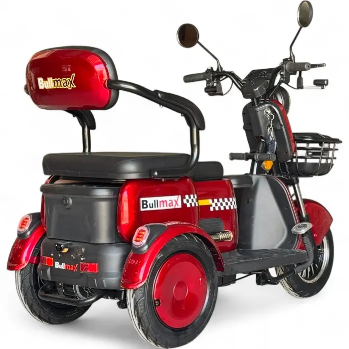 Триместна електрическа триколка Bullmax R3, 60V,20A, 2000W, 10 инча гуми, 5 батерии, задно предаване, Червена Перла - 2215