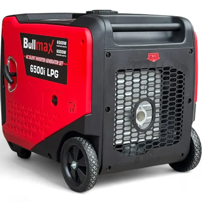 Обезшумен Инверторен генератор за ток Bullmax 6500i LPG, 6.5KW, Бензин, Газ, Дистанционно управление, ел. старт, червен, преносим, две гнезда, чиста синусоида - 2079