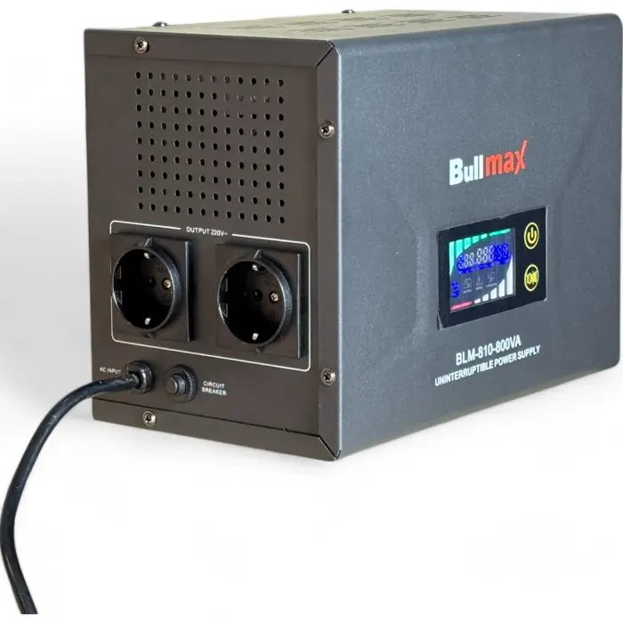 Инверторен UPS Bullmax, чиста синусоида, 800VA / 480W, LED Дисплей, стенен - 1536