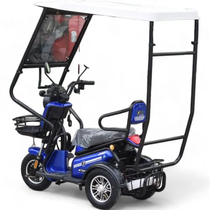 Двуместна електрическа триколка Volt-Electric Pudding, 1800W, Диференциал, За двама, С Покрив И Страници, Синя - 768