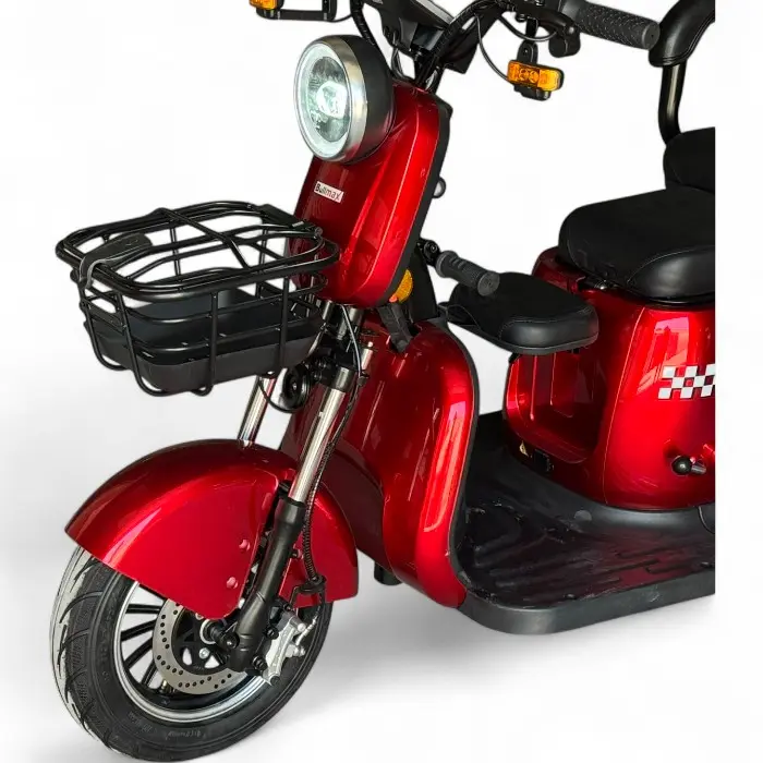 Триместна електрическа триколка Bullmax R3, 60V,20A, 2000W, 10 инча гуми, 5 батерии, задно предаване, Червена Перла - 2206