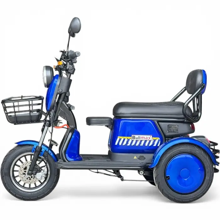 Двуместна електрическа триколка Bullmax Pudding Grand, 2000W, 60V, 20Ah, 5 батерии, 60км преход, синя - 3073