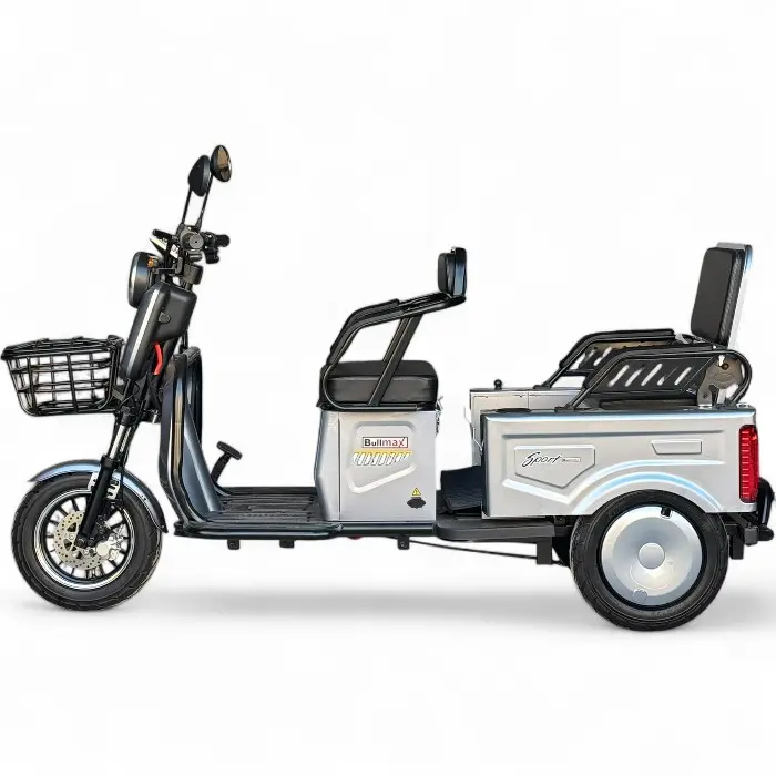 Двуместна електрическа триколка Bullmax A10 Premium, 2800W, 5 батерии, 350кг товароносимост, СЕ сертификат, сива - 2403