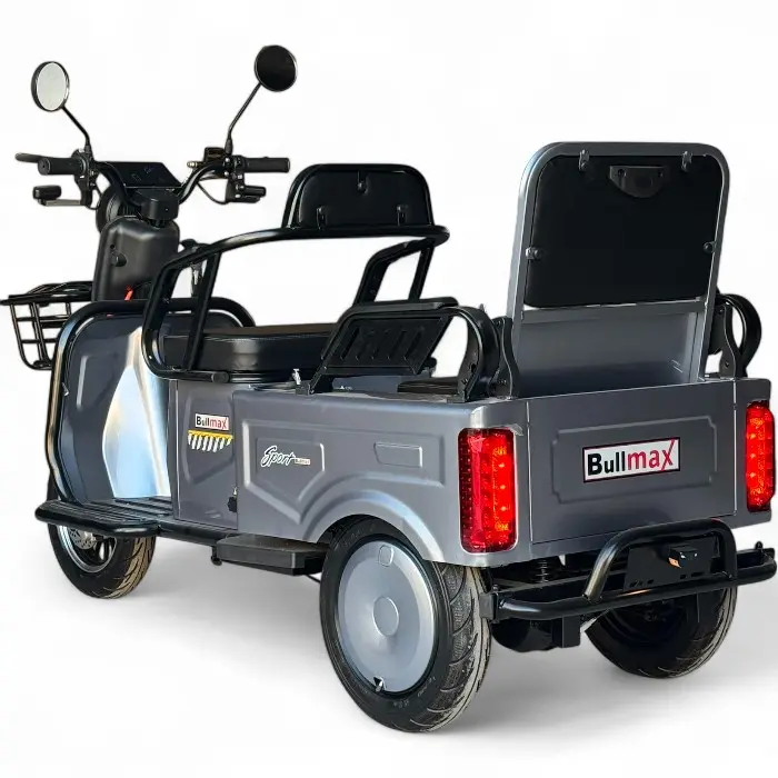 Двуместна електрическа триколка Bullmax A10 Premium, 2800W, 5 батерии, 350кг товароносимост, СЕ сертификат, сива - 2404