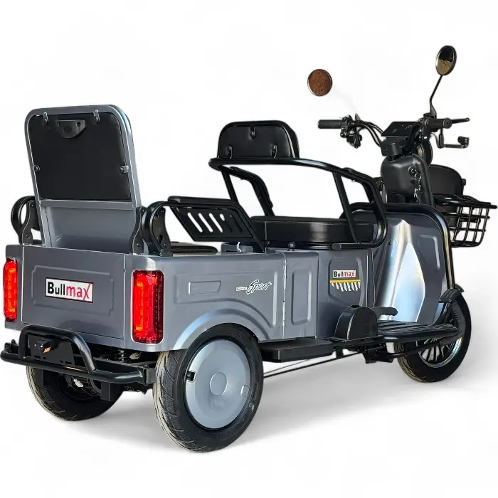 Двуместна електрическа триколка Bullmax A10 Premium, 2800W, 5 батерии, 350кг товароносимост, СЕ сертификат, сива - 2405