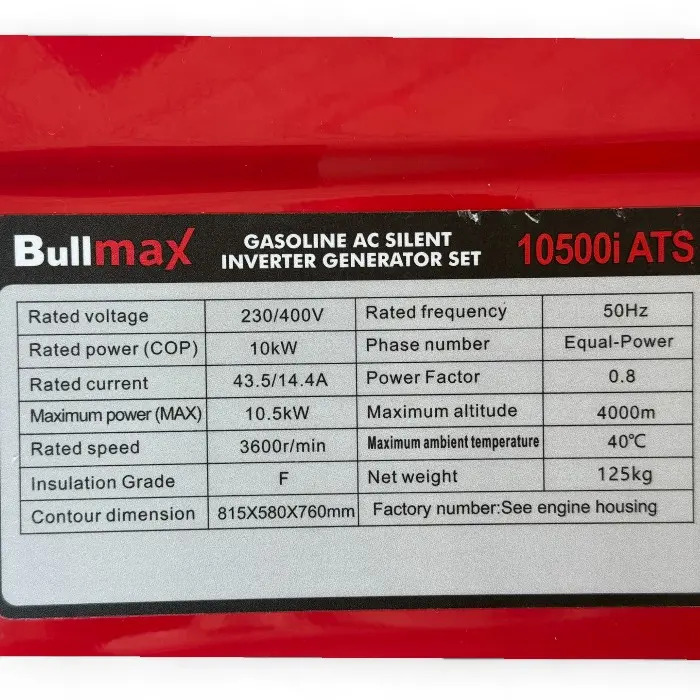 Комбиниран обезшумен инверторен генератор за ток Bullmax 10500i, 10kW, ATS табло, Дистанционно, Преносим, Чиста Синусоида - 2109