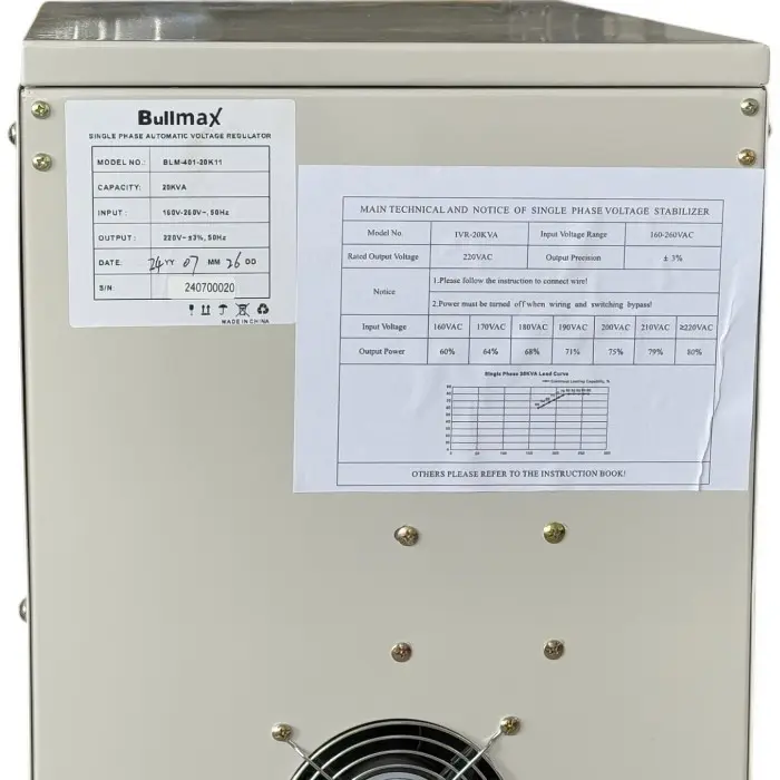 Стабилизатор за ток и напрежение Bullmax тип Servo Motor, монофазен, 20KVA / 16KW, с колелца - 1602