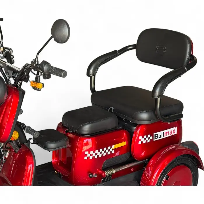 Триместна електрическа триколка Bullmax R3, 60V,20A, 2000W, 10 инча гуми, 5 батерии, задно предаване, Червена Перла - 2210