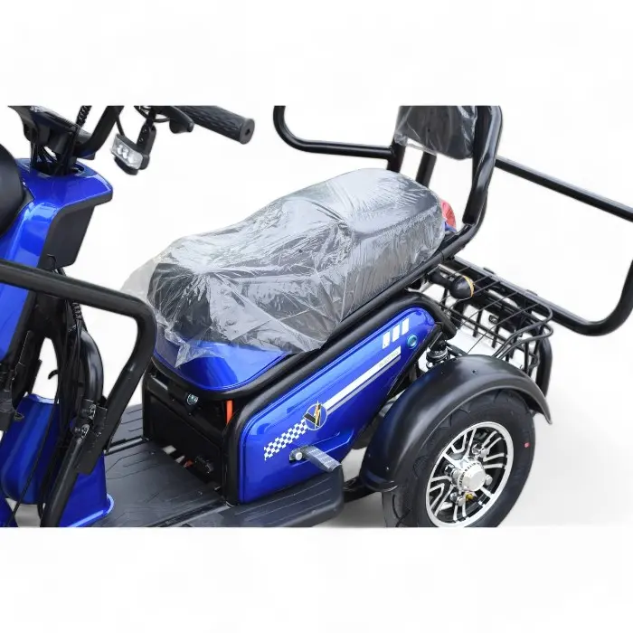 Двуместна електрическа триколка Volt-Electric Pudding, 1800W, Диференциал, За двама, С Покрив И Страници, Синя - 772