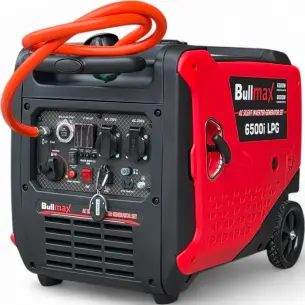 Обезшумен Инверторен генератор за ток Bullmax 6500i LPG, 6.5KW, Бензин, Газ, Дистанционно управление, ел. старт, червен, преносим, две гнезда, чиста синусоида BullMax Обезшумен Инверторен генератор за ток Bullmax 6500i LPG, 6.5KW, Бензин, Газ, Дистанционно управление, ел. старт, червен, преносим, две гнезда, чиста синусоида