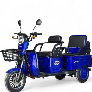 Двуместна електрическа триколка Bullmax A10 Premium, 2800W, 5 батерии, 350кг товароносимост, СЕ сертификат, синя