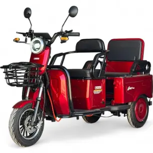 Двуместна електрическа триколка Bullmax A10 Premium, 2800W, 5 батерии, 350кг товароносимост, СЕ сертификат, червена