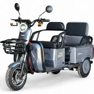 Двуместна електрическа триколка Bullmax A10 Premium, 2800W, 5 батерии, 350кг товароносимост, СЕ сертификат, сива