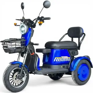 Двуместна електрическа триколка Bullmax Pudding Grand, 2000W, 60V, 20Ah, 5 батерии, 60км преход, синя
