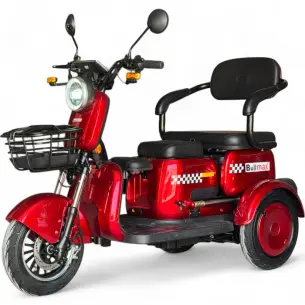 Триместна електрическа триколка Bullmax R3, 60V,20A, 2000W, 10 инча гуми, 5 батерии, задно предаване, Червена Перла BullMax Триместна електрическа триколка Bullmax R3, 60V,20A, 2000W, 10 инча гуми, 5 батерии, задно предаване, Червена Перла