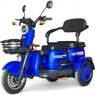 Триместна електрическа триколка Bullmax R3, 60V,20A, 2000W, 10 инча гуми, 5 батерии, задно предаване, Синя Перла BullMax Триместна електрическа триколка Bullmax R3, 60V,20A, 2000W, 10 инча гуми, 5 батерии, задно предаване, Синя Перла