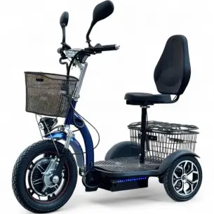 Електрическа триколка Bullmax Н1 750W, Предно предаване, 3 скорости, LED дисплей, две кошници, Синя